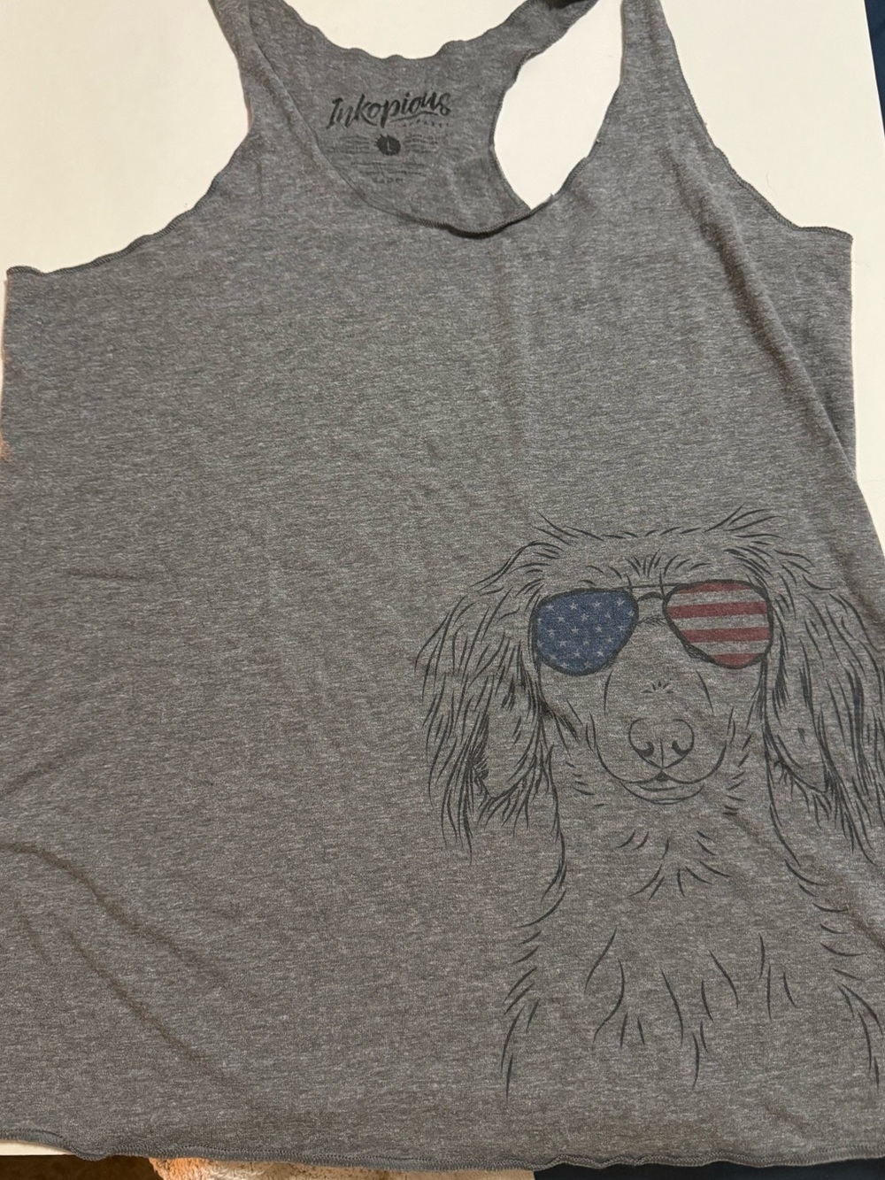 Inkopious Women's Racerback Tank Top with Patriotic Daschund Graphic - Gray